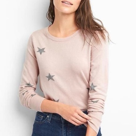 GAP Sweaters - GAP Blush Pink Star Print Crew Neck Sweater L